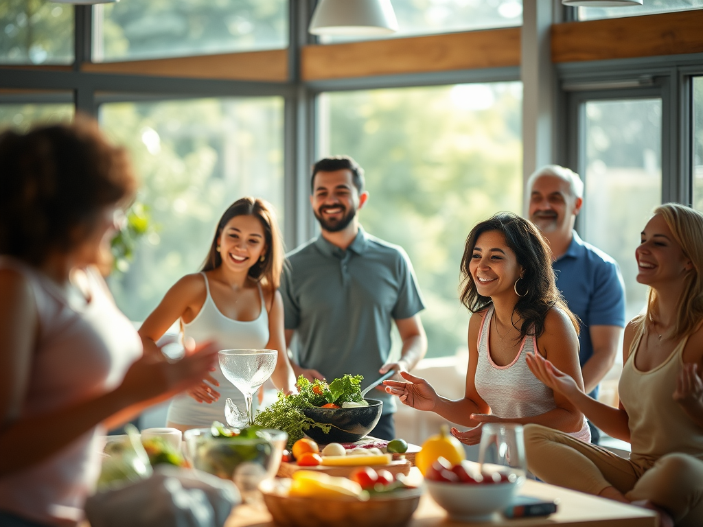 Illustration showing how positive lifestyle changes, including nutrition, exercise, sleep, connection and stress management, improve overall health and wellness.