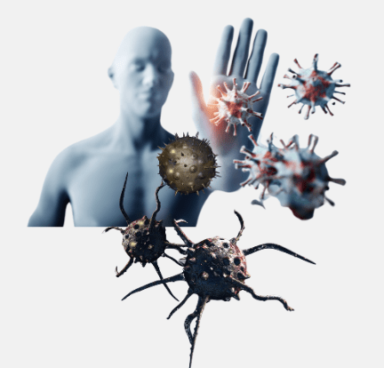 human defending against microbes from attacking.