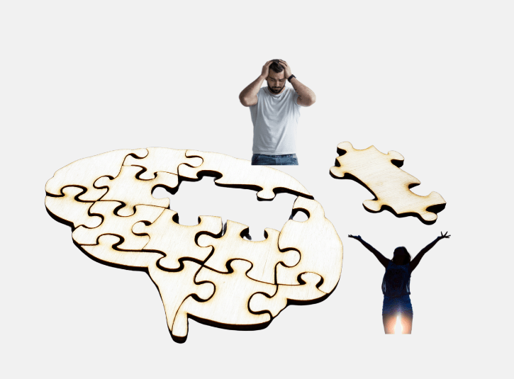 illustration of brain, a puzzle with missing piece representing loss of mental and cognitive health.