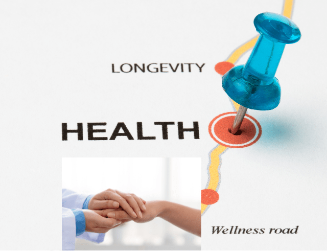 doctor holding patients hand on wellness road to health and longevity.